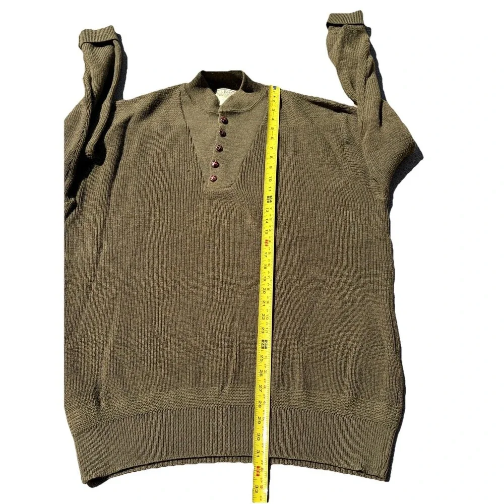 Vintage LL Bean Military Commando Henley Sweater 100% Wool USA Made 80s READ